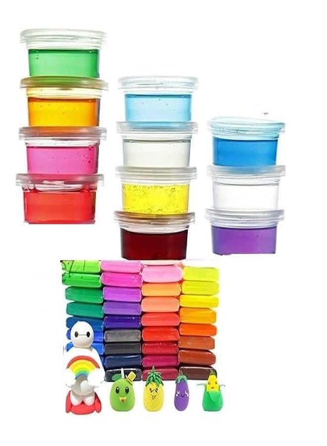 Freedy Combo of 12 Crystal Slime,12 Air Dry Clay Combo and Modelling Tools for Toddler Kids DIY Slime Kit for Girls Boys 3-6 Years Old e